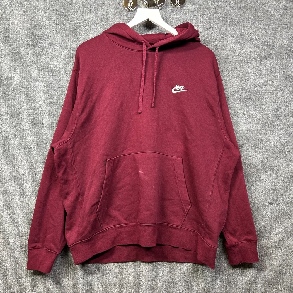 Nike Long Sleeve Hoodie Men's Maroon Fleece Drawstring Pullover Sportswear - XL